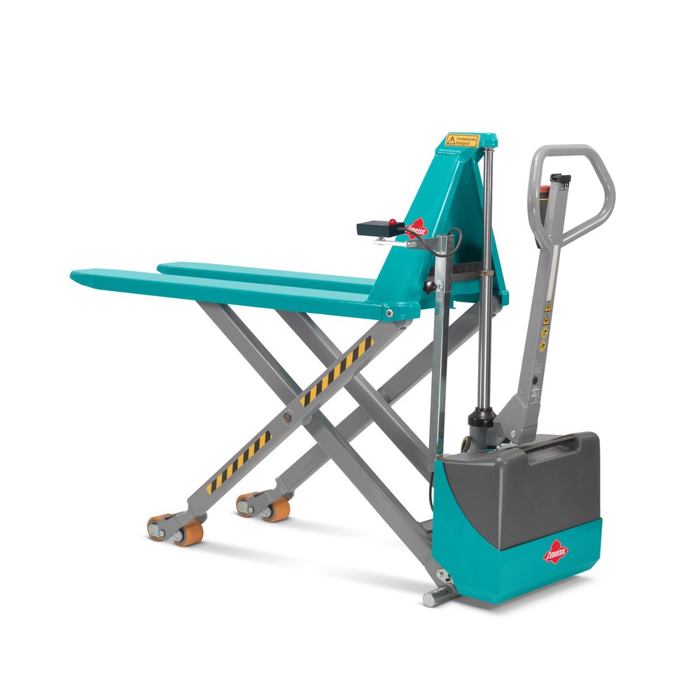 Ameise® PTM 1.5 scissor lift pallet truck, electro-hydraulic, capacity 1,500 kg, fork length 1,200 mm, polyurethane