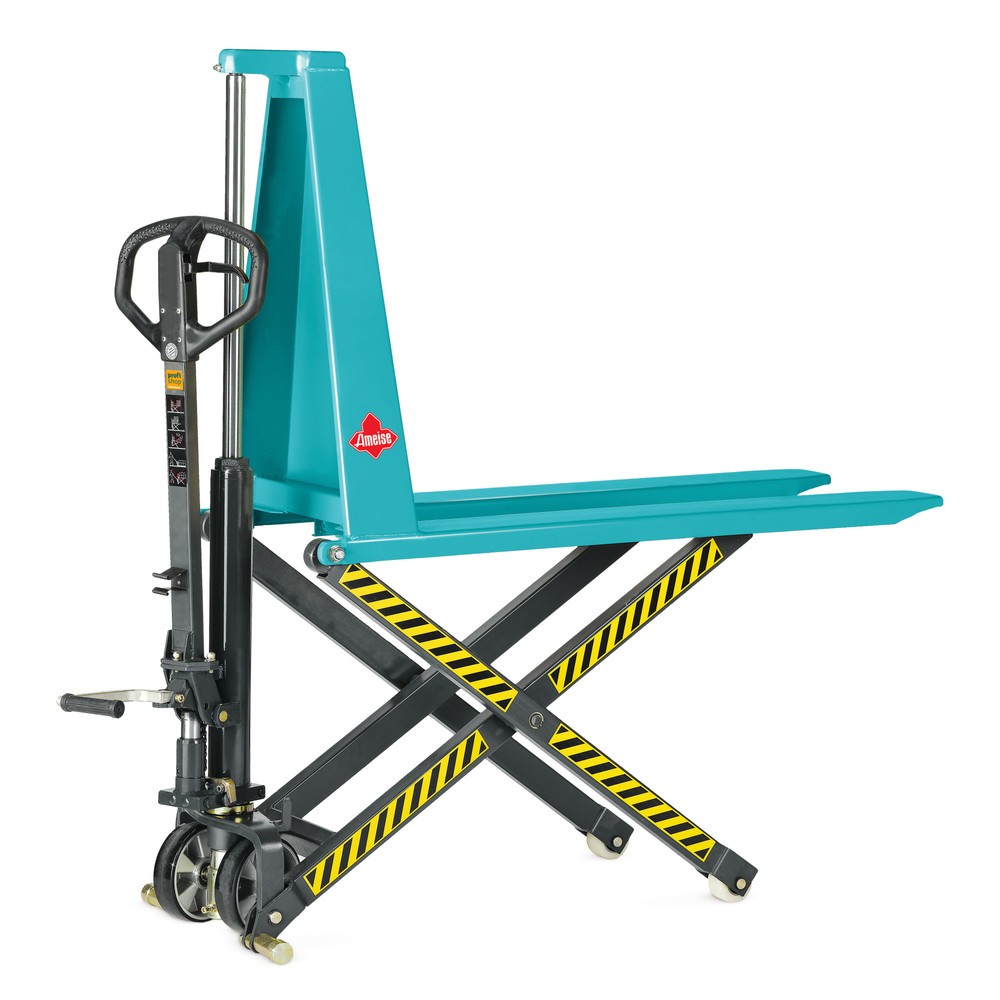 Ameise® PTM 1.0 scissor lift pallet truck with quick lift, capacity 1,000 kg, fork length 1,150 mm, polyurethane/nylon