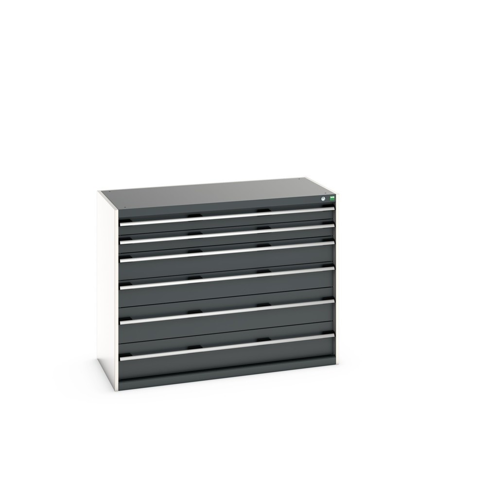 bott cubio drawer cabinet, drawers 2 x 100 + 2 x 150 + 2 x 200 mm, capacity 200 kg each, width 1300 mm, anthracite grey