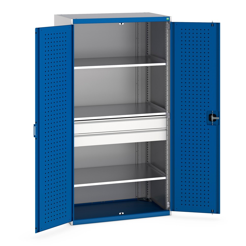 bott cubio system hinged door cabinet with 3 shelves, 2 drawers, HxWxD 2,000 x 1050 x 650 mm, gentian blue