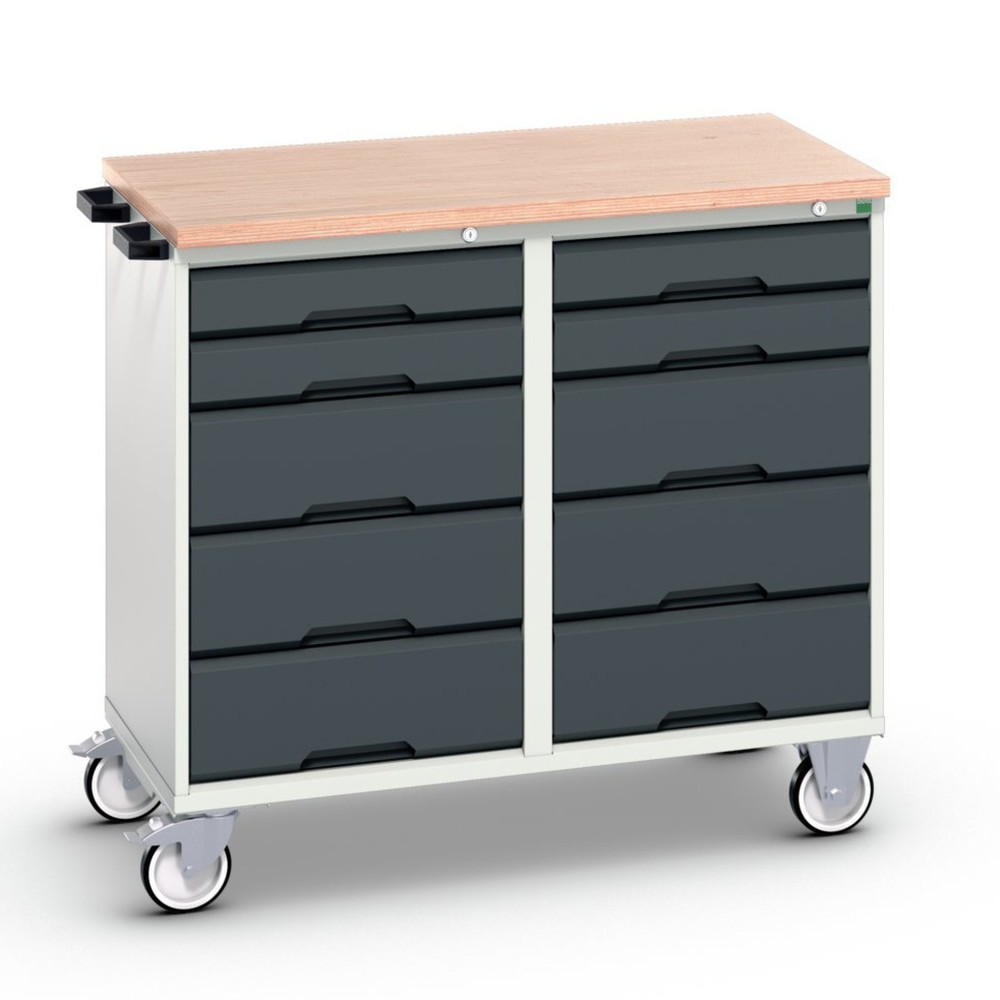 bott verso assembly trolley with 10 drawers and multiplex top, WxDxH: 1050 x 600 x 980 mm