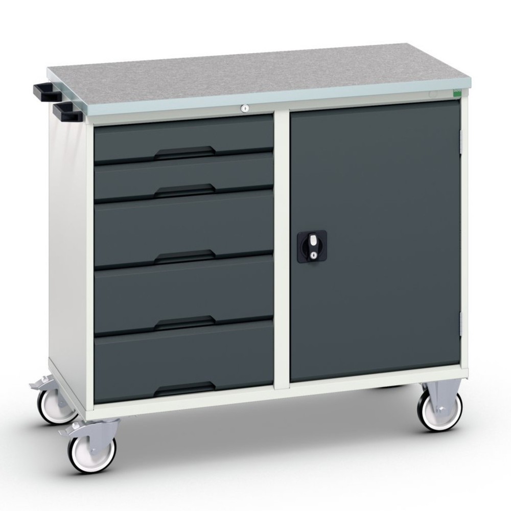 bott verso assembly trolley with 5 drawers, door and linoleum top, WxDxH: 1050 x 600 x 980 mm