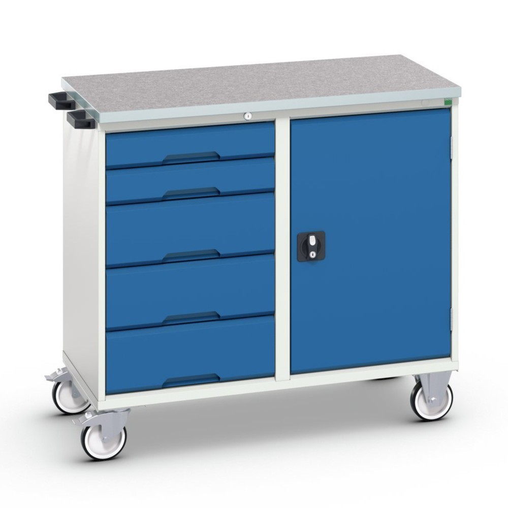 bott verso assembly trolley with 5 drawers, door and linoleum top, WxDxH: 1050 x 600 x 980 mm