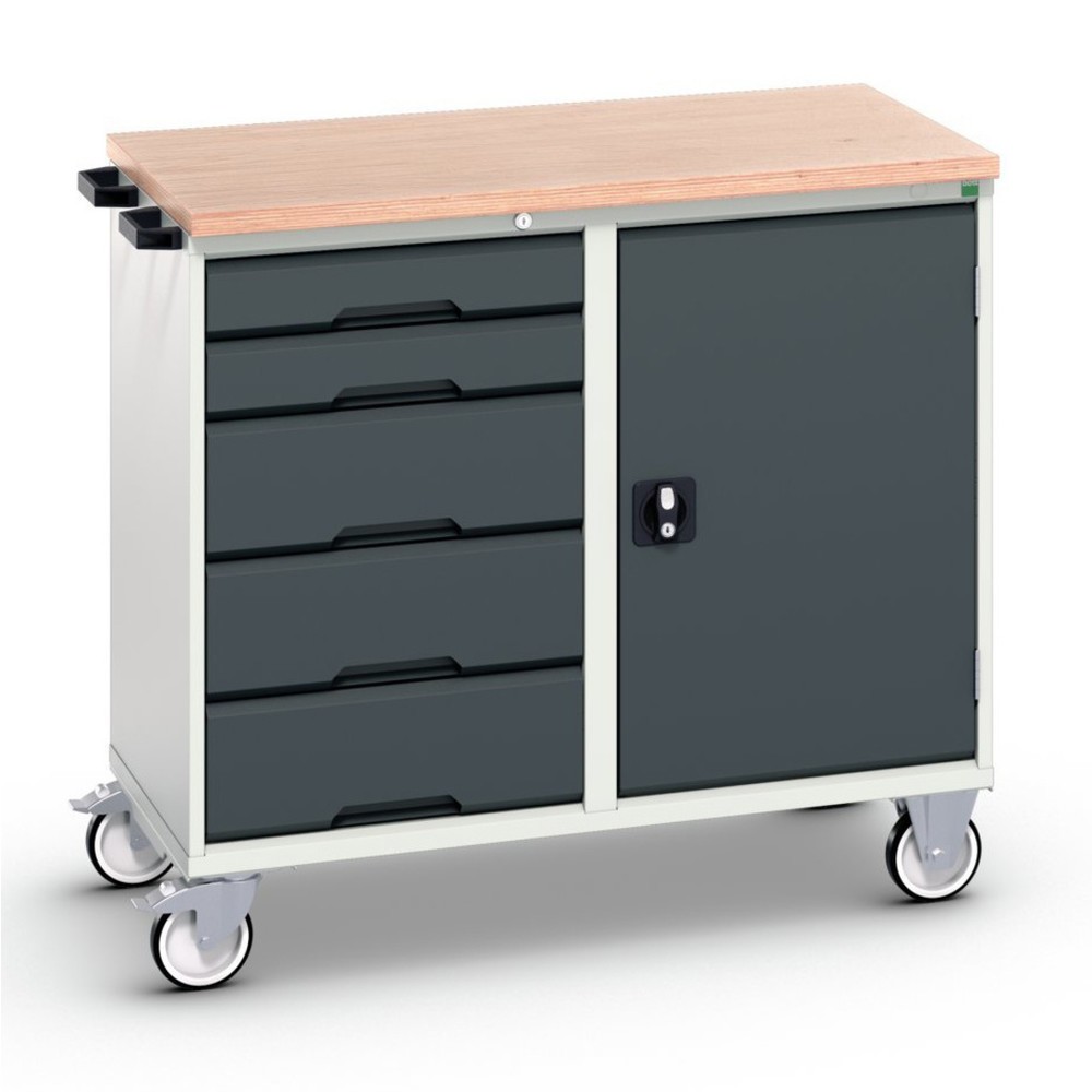 bott verso assembly trolley with 5 drawers, door and multiplex top, WxDxH: 1050 x 600 x 980 mm