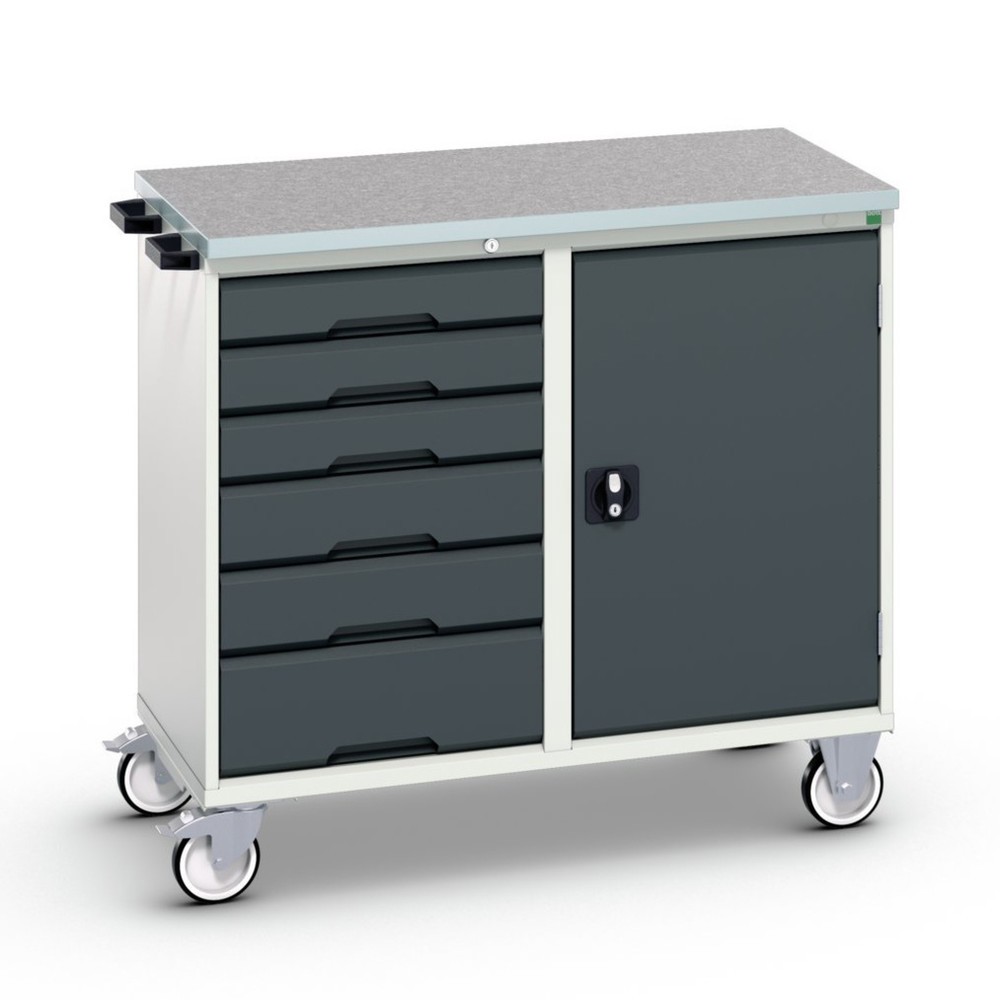 bott verso assembly trolley with 6 drawers, door and linoleum top, WxDxH: 1050 x 600 x 980 mm