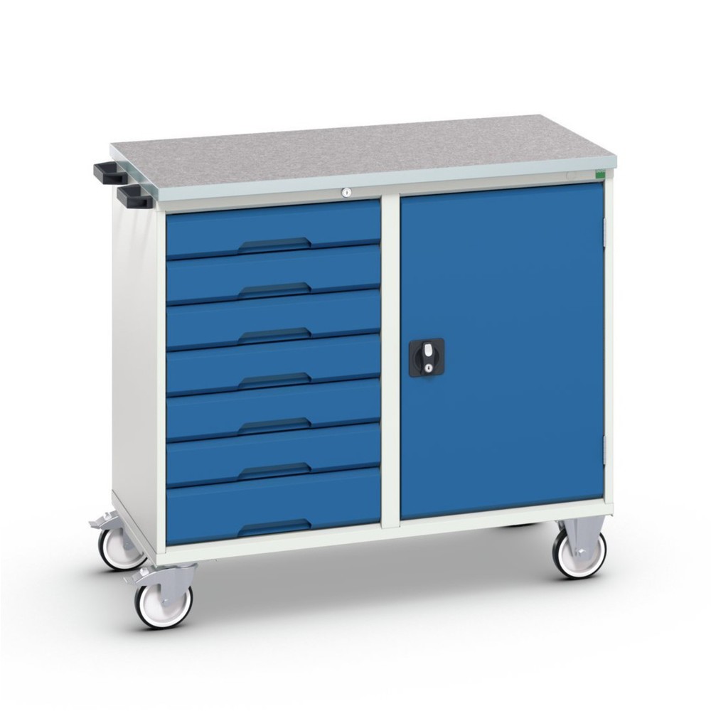 bott verso assembly trolley with 7 drawers, door and linoleum top, WxDxH: 1050 x 600 x 980 mm