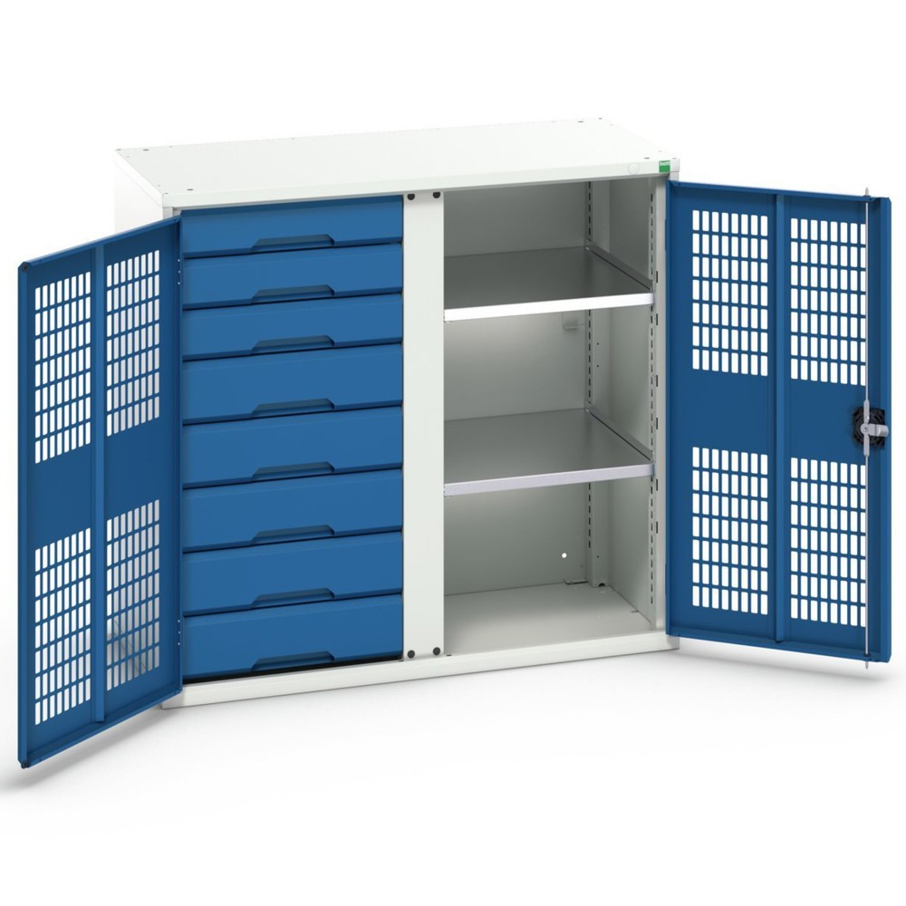 bott verso clothes locker with ventilation, with 2 shelves, 8 drawers, partition, WxDxH: 1050 x 550 x 1000 mm