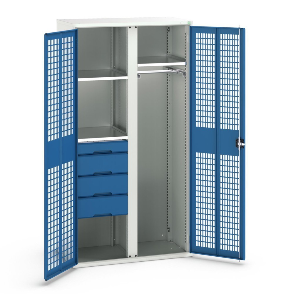 bott verso clothes locker with ventilation, with 3 shelves and 4 drawers, WxDxH: 1050 x 550 x 2000 mm