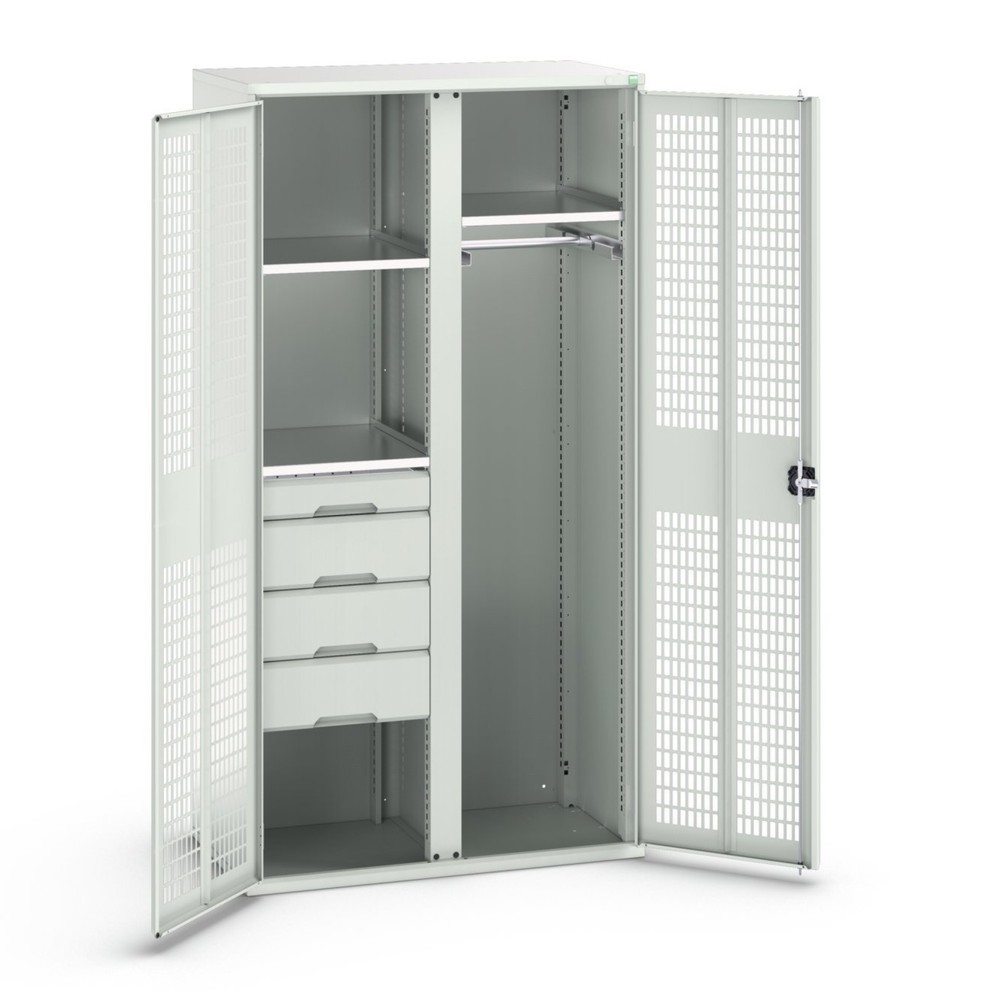 bott verso clothes locker with ventilation, with 3 shelves and 4 drawers, WxDxH: 1050 x 550 x 2000 mm