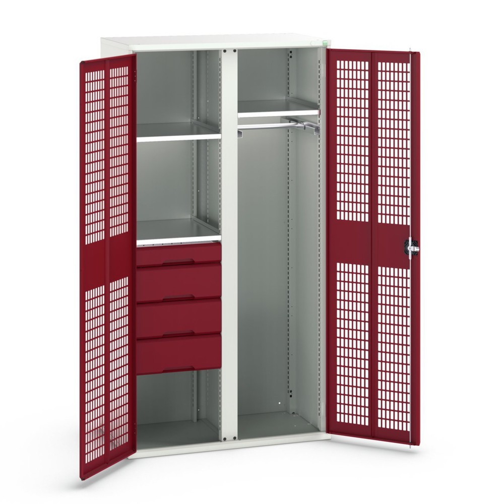 bott verso clothes locker with ventilation, with 3 shelves and 4 drawers, WxDxH: 1050 x 550 x 2000 mm