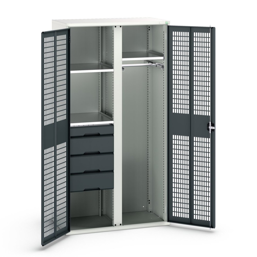 bott verso clothes locker with ventilation, with 3 shelves and 4 drawers, WxDxH: 1050 x 550 x 2000 mm