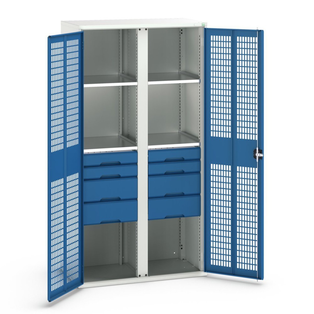 bott verso clothes locker with ventilation, with 4 shelves and 8 drawers, WxDxH: 1050 x 550 x 2000 mm