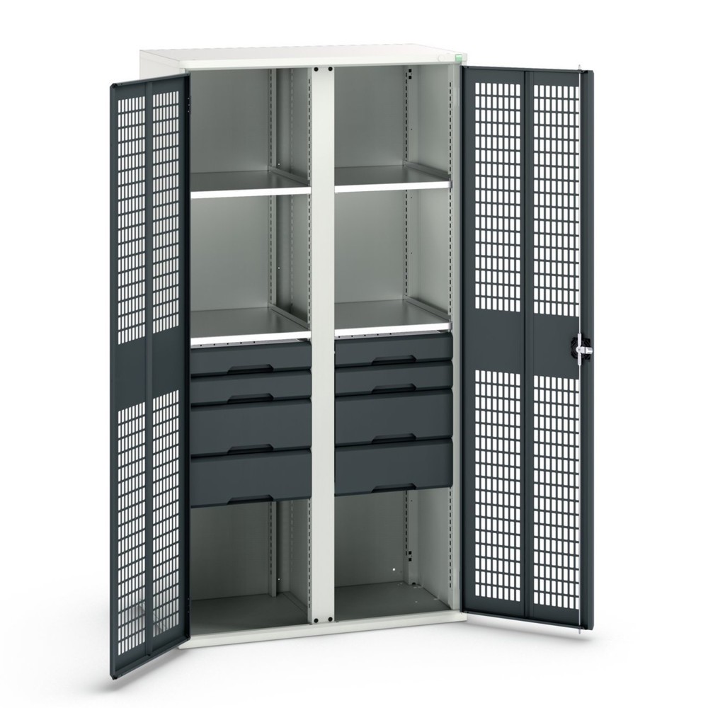 bott verso clothes locker with ventilation, with 4 shelves and 8 drawers, WxDxH: 1050 x 550 x 2000 mm