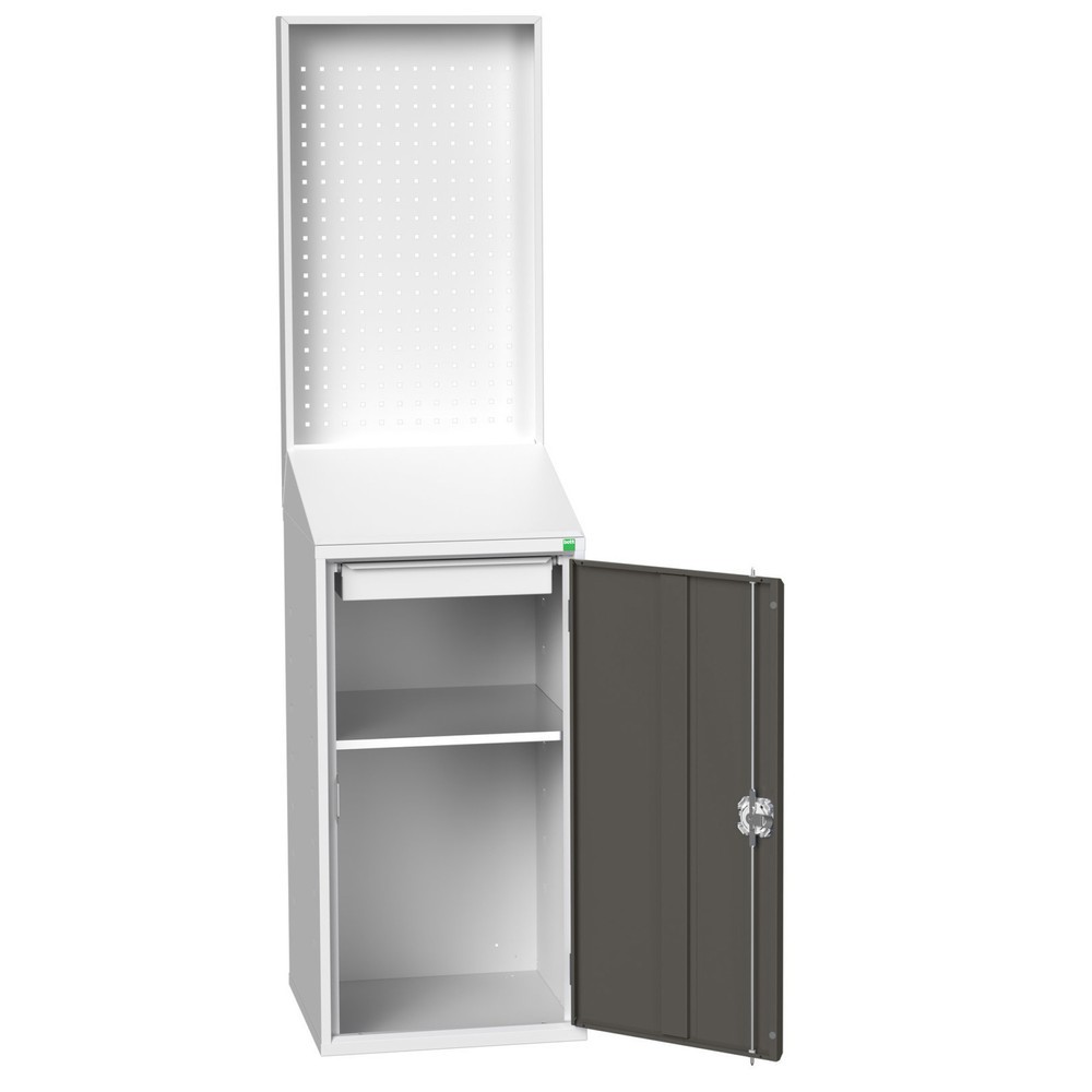 bott verso Economy desk with perforated rear panel, with 1 shelf, 1 drawer, WxDxH: 525 x 550 x 2000 mm