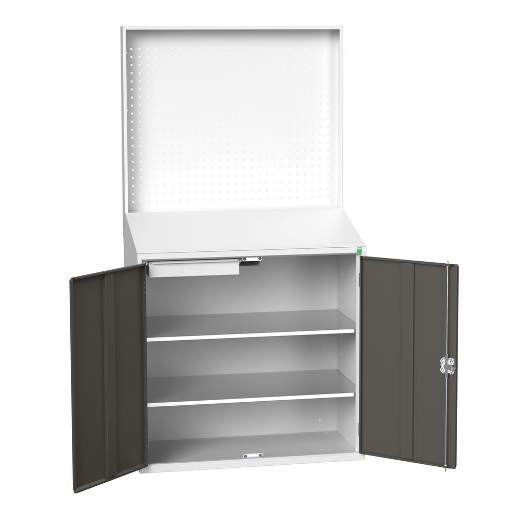 bott verso Economy desk with perforated rear panel, with 2 shelves, 1 drawer, WxDxH: 1050 x 550 x 2000 mm