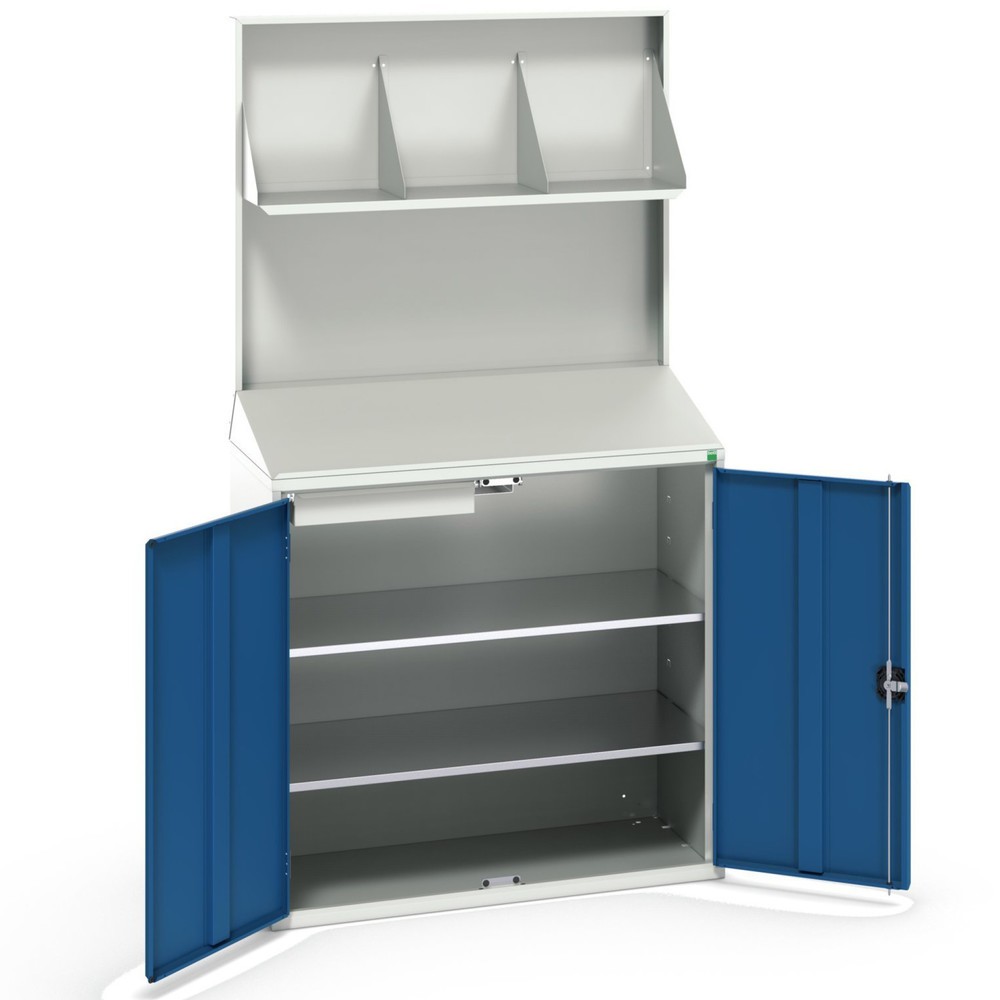 bott verso Economy desk with smooth rear panel, 2 shelves, 1 drawer, file storage, WxDxH: 1050 x 550 x 2000 mm