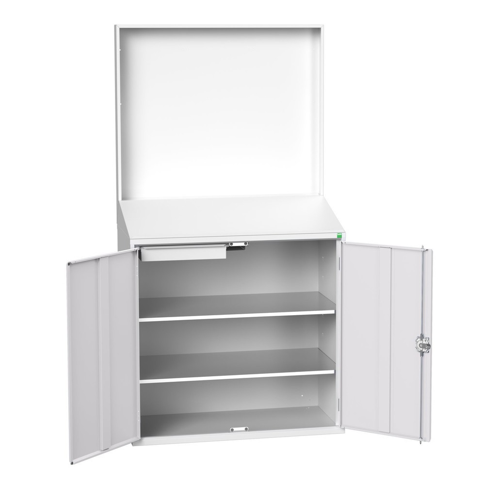 bott verso Economy desk with smooth rear panel, with 2 shelves, 1 drawer, WxDxH: 1050 x 550 x 2000 mm