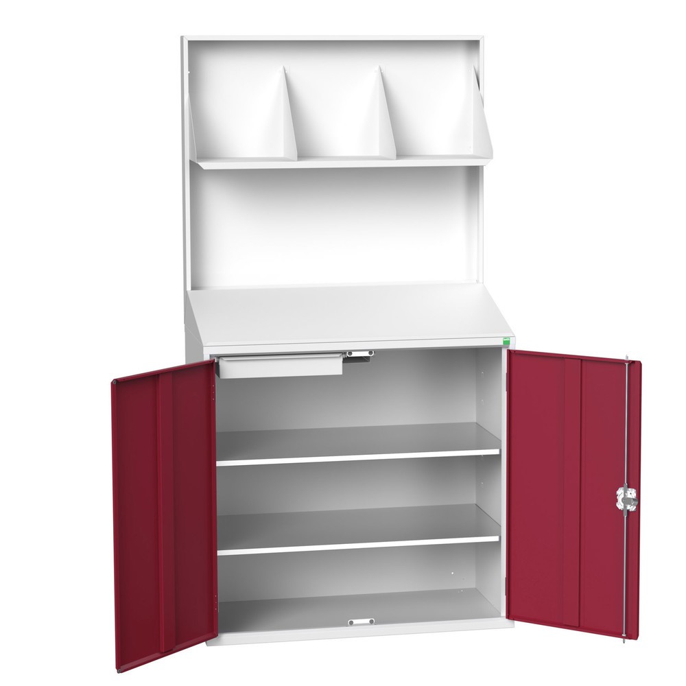 bott verso Economy desk with smooth rear panel, with file holder, 2 shelves, 1 drawer, WxDxH: 1050 x 550 x 2000 mm