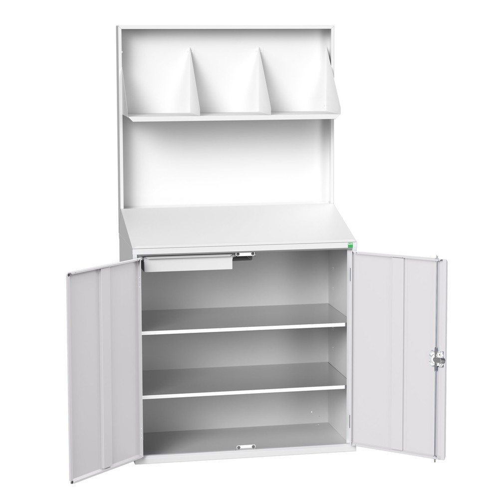 bott verso Economy desk with smooth rear panel, with file holder, 2 shelves, 1 drawer, WxDxH: 1050 x 550 x 2000 mm