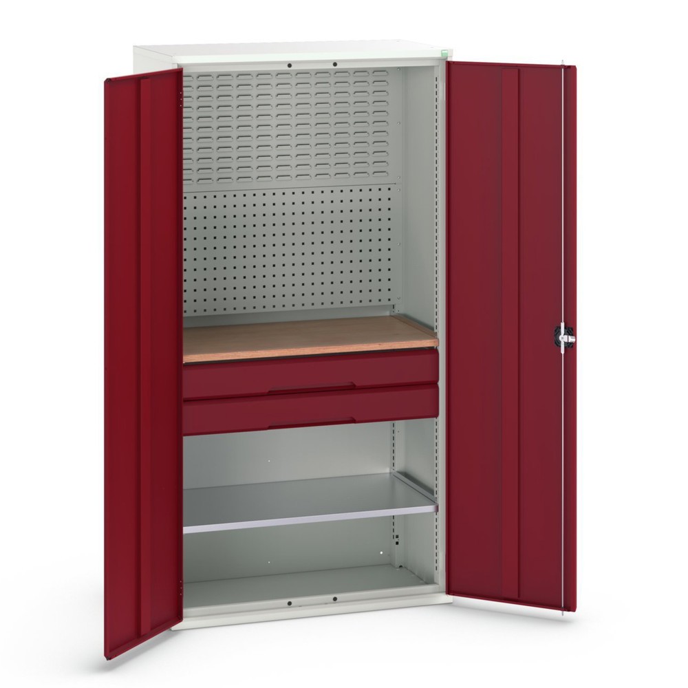 bott verso hinged door cabinet with 2 drawers, with 2 shelves and rear panel, WxDxH: 1050 x 550 x 2000 mm