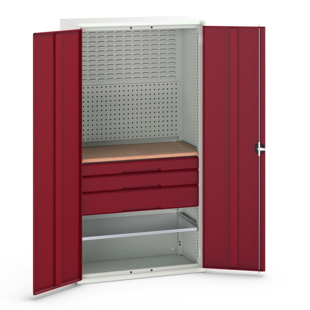 bott verso hinged door cabinet with 3 drawers, with 2 shelves and rear panel, WxDxH: 1050 x 550 x 2000 mm