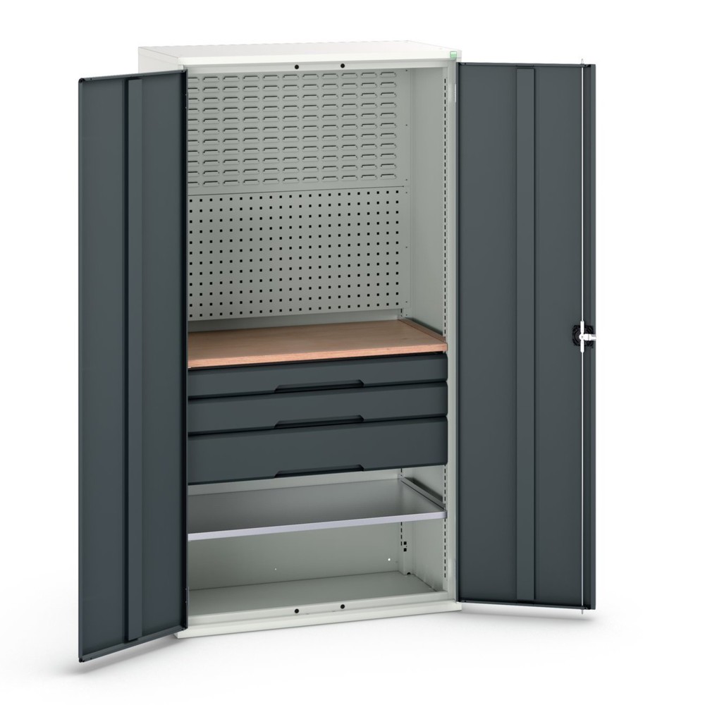 bott verso hinged door cabinet with 3 drawers, with 2 shelves and rear panel, WxDxH: 1050 x 550 x 2000 mm