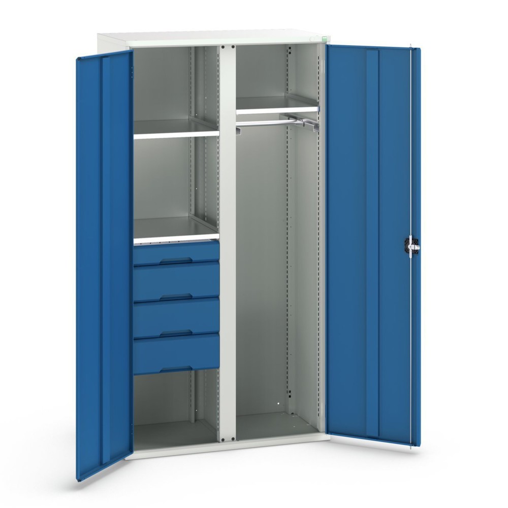 bott verso hinged door cabinet with 4 drawers, with 3 shelves and 1 clothes rail, WxDxH: 1050 x 550 x 2000 mm