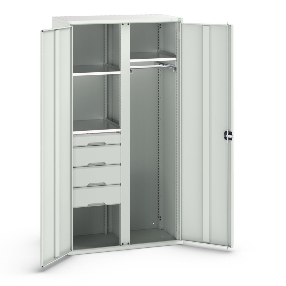 bott verso hinged door cabinet with 4 drawers, with 3 shelves and 1 clothes rail, WxDxH: 1050 x 550 x 2000 mm