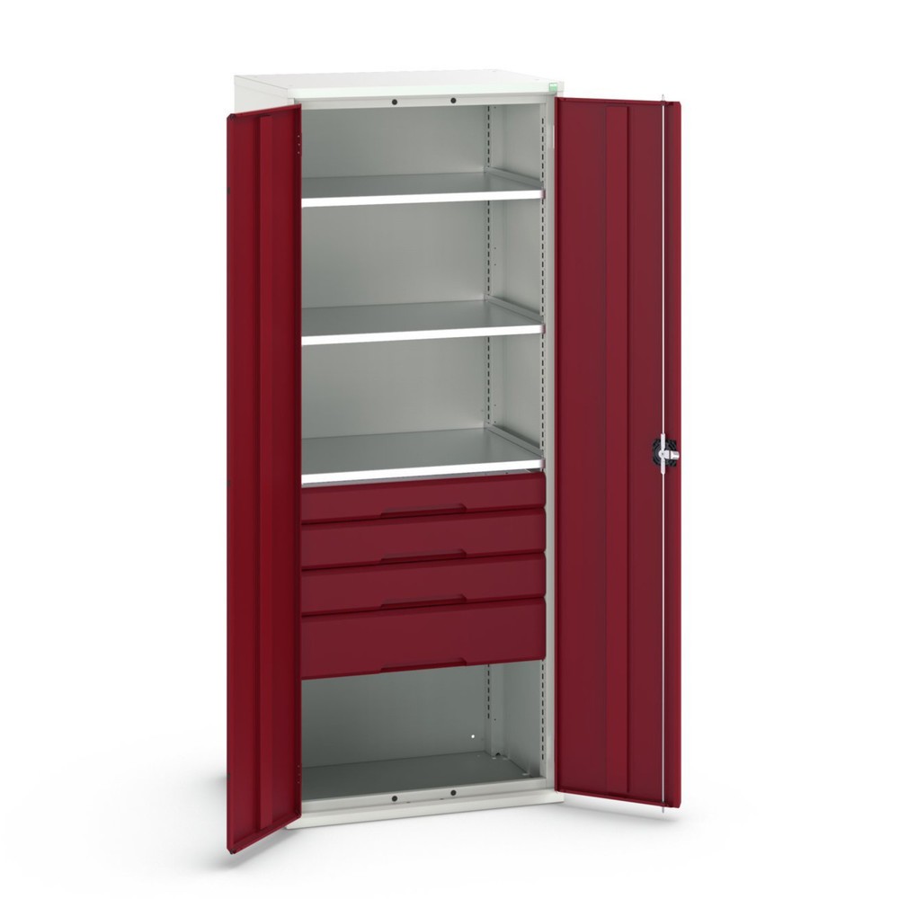 Product image: bott verso hinged door cabinet with drawers, with 3 shelves and 4 drawers, WxDxH: 800 x 550 x 2000 mm