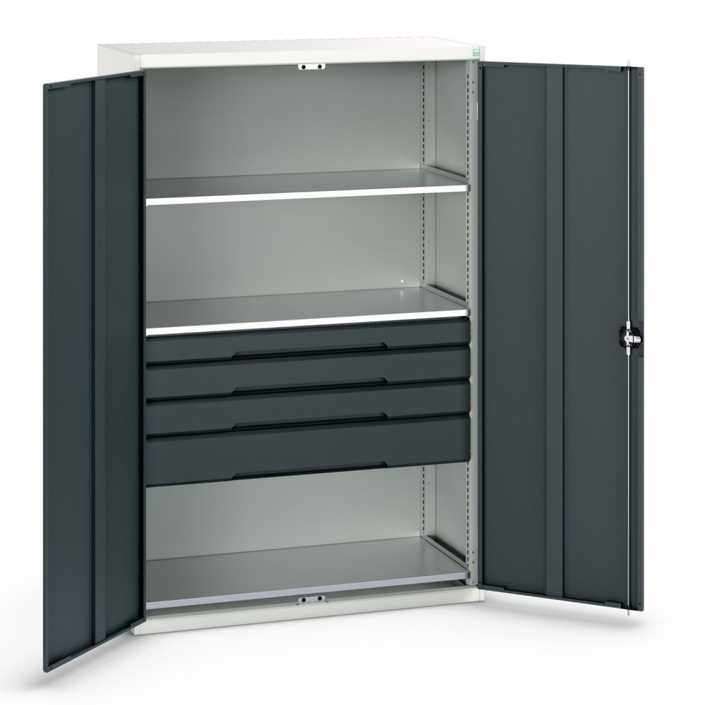 bott verso hinged door cabinet with drawers, with 3 shelves and 4 drawers, WxDxH: 1300 x 550 x 2000 mm