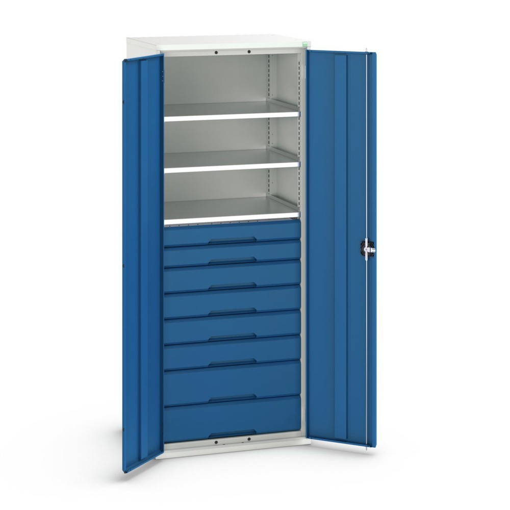 bott verso hinged door cabinet with drawers, with 3 shelves and 8 drawers, WxDxH: 800 x 550 x 2000 mm