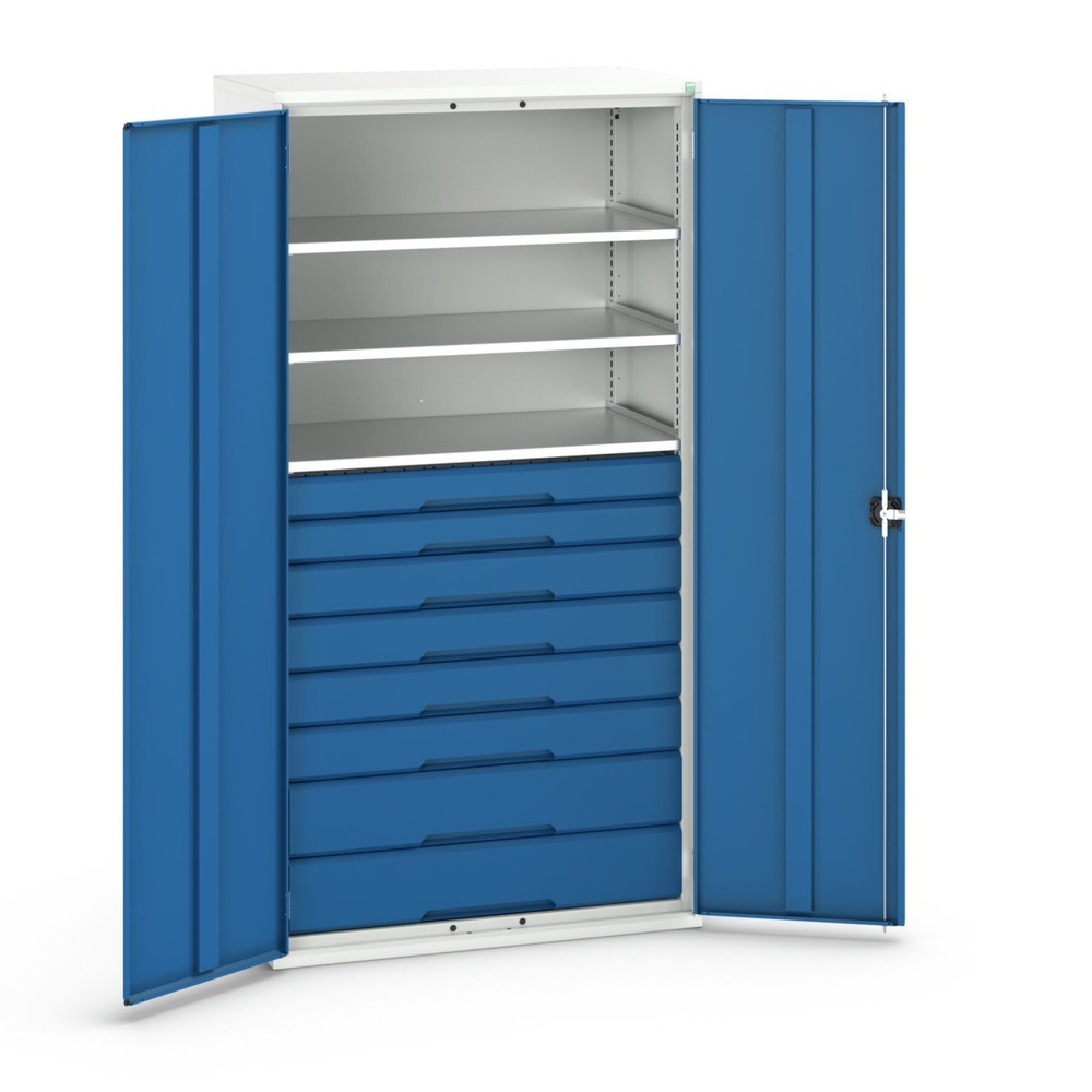 bott verso hinged door cabinet with drawers, with 3 shelves and 8 drawers, WxDxH: 1050 x 550 x 2000 mm