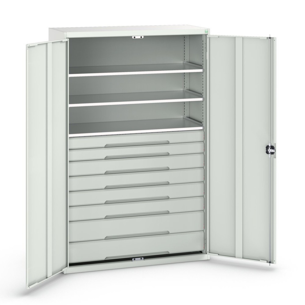 bott verso hinged door cabinet with drawers, with 3 shelves and 8 drawers, WxDxH: 1300 x 550 x 2000 mm