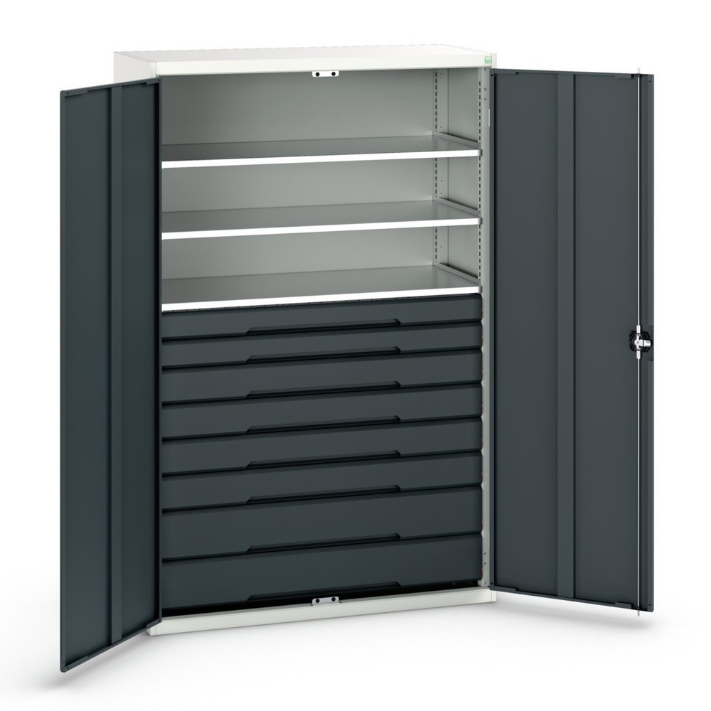 bott verso hinged door cabinet with drawers, with 3 shelves and 8 drawers, WxDxH: 1300 x 550 x 2000 mm