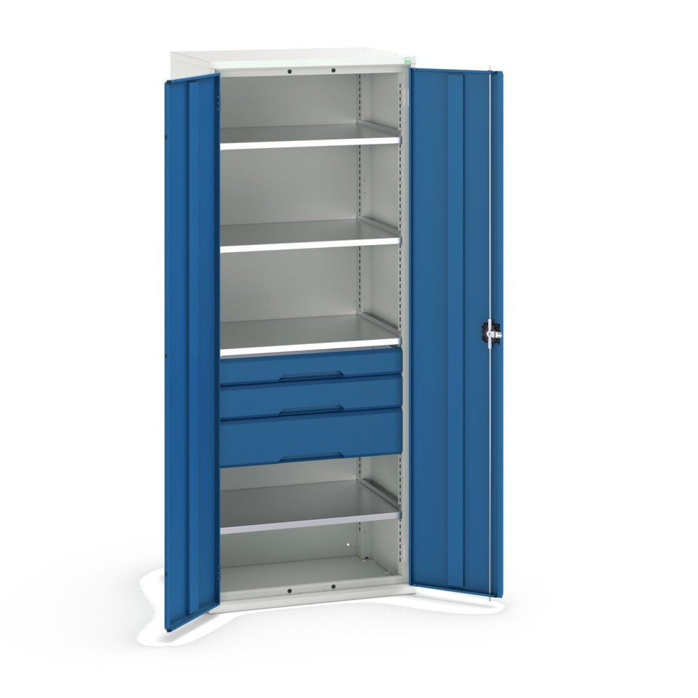 bott verso hinged door cabinet with drawers, with 4 shelves and 3 drawers, WxDxH: 800 x 550 x 2000 mm