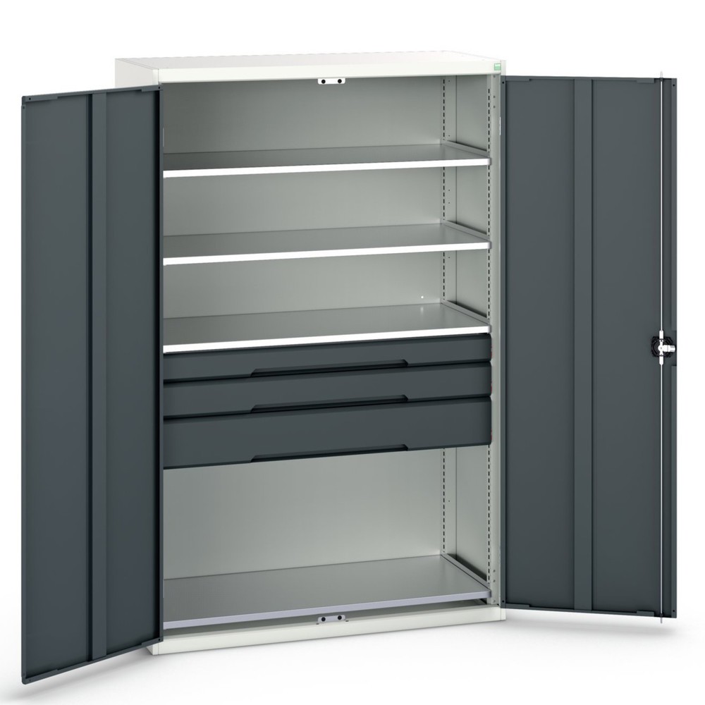 bott verso hinged door cabinet with drawers, with 4 shelves and 3 drawers, WxDxH: 1300 x 550 x 2000 mm