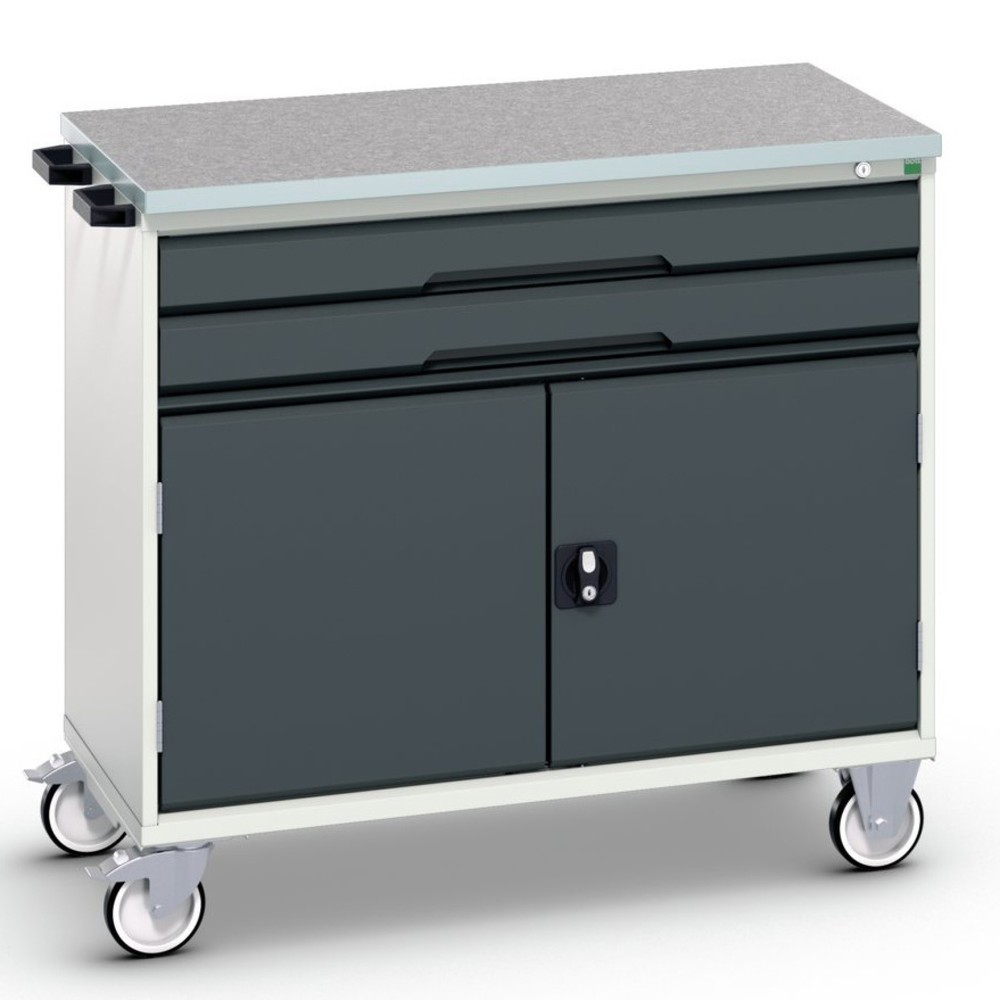 bott verso mobile drawer cabinet with 2 drawers, door and linoleum top, WxDxH: 1050 x 600 x 980 mm