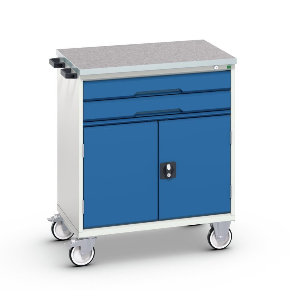 bott verso mobile drawer cabinet with 2 drawers, door and linoleum top, WxDxH: 800 x 600 x 980 mm