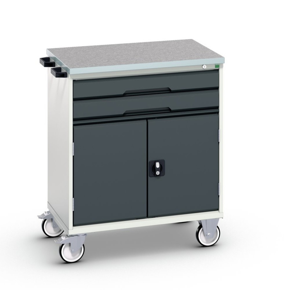 bott verso mobile drawer cabinet with 2 drawers, door and linoleum top, WxDxH: 800 x 600 x 980 mm