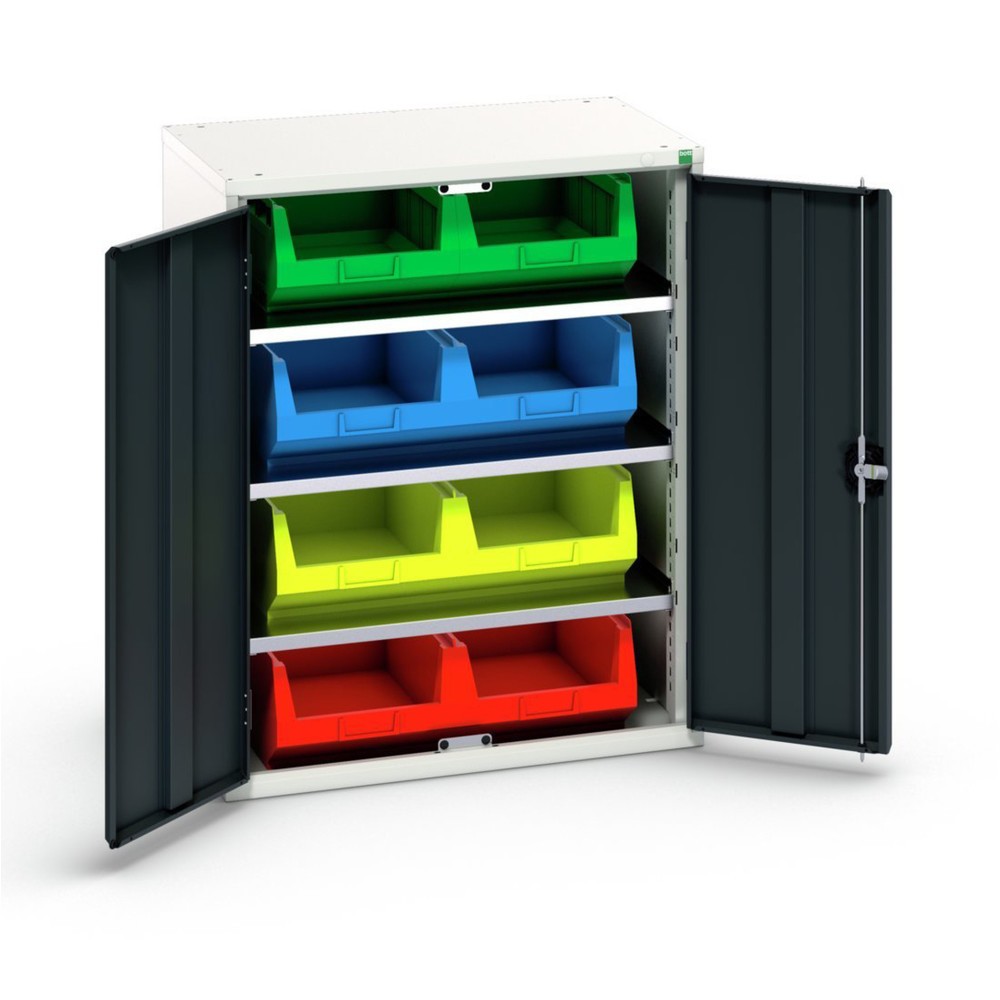 Product image: bott verso storage cabinet with 3 shelves and 8 storage bins, WxDxH: 800 x 550 x 1000 mm