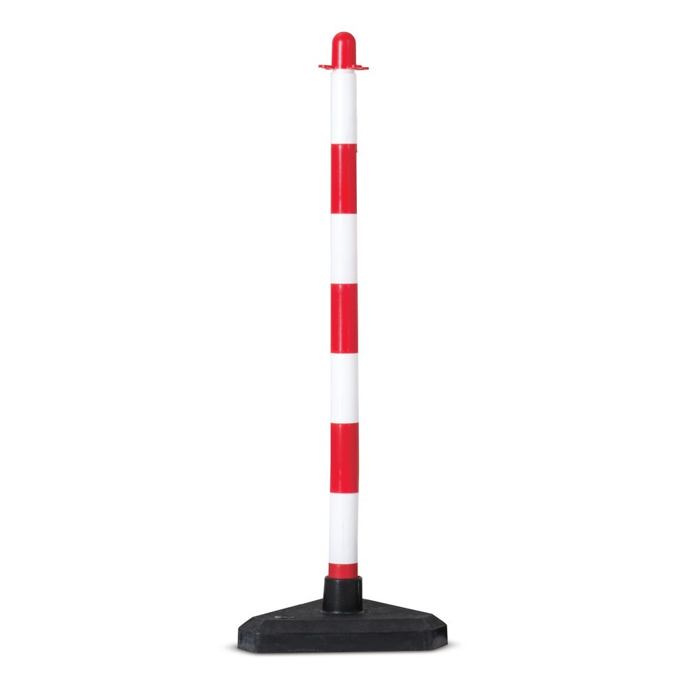 Chain post single, solid rubber base (triangular), red/white