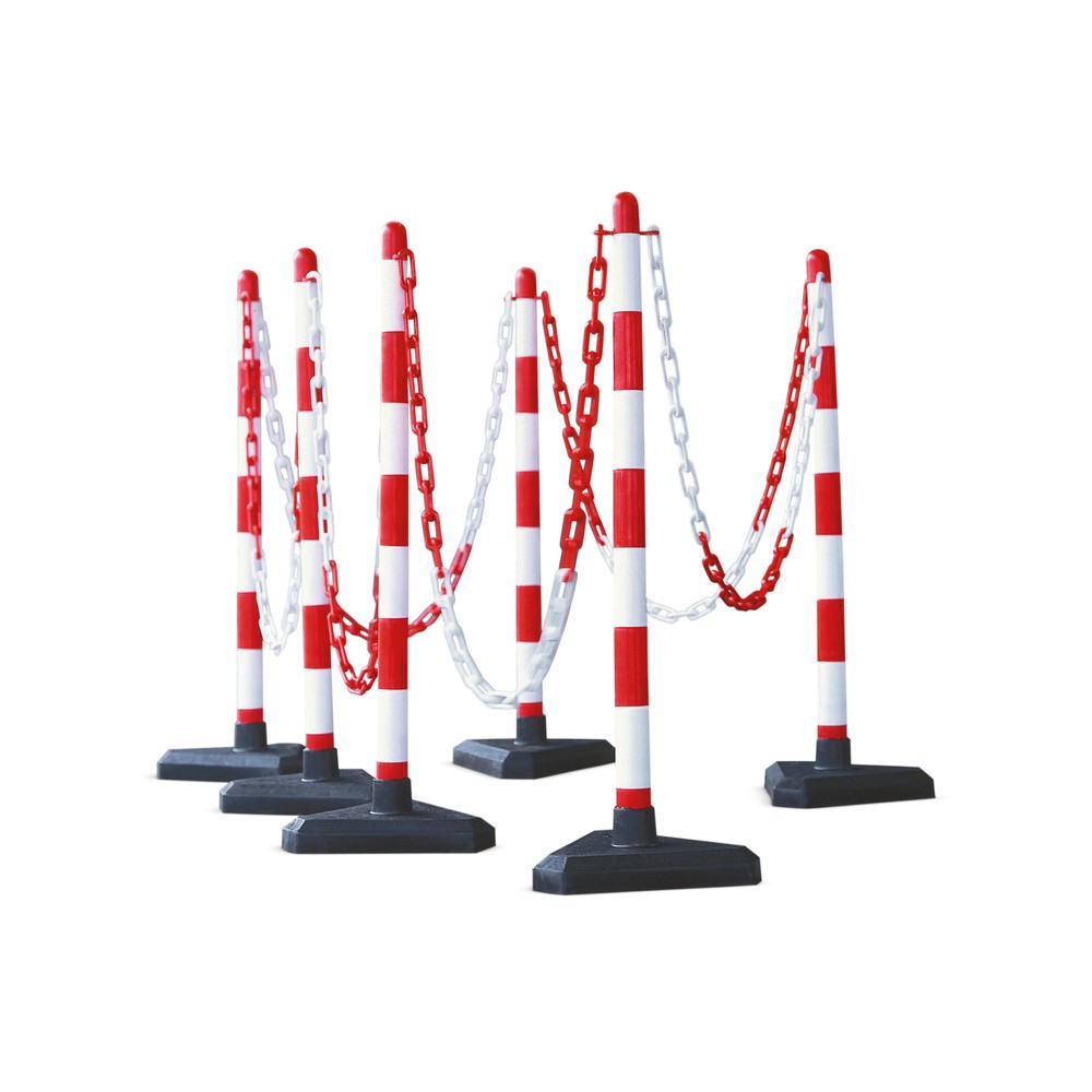 Chain post set, plastic base (triangular), red/white