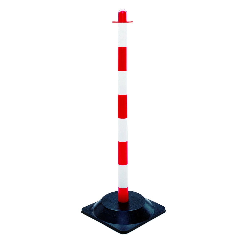 Product image: Chain post single, solid rubber base (square), red/white