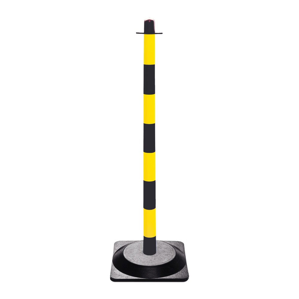 Chain post single, solid rubber base (square), black/yellow