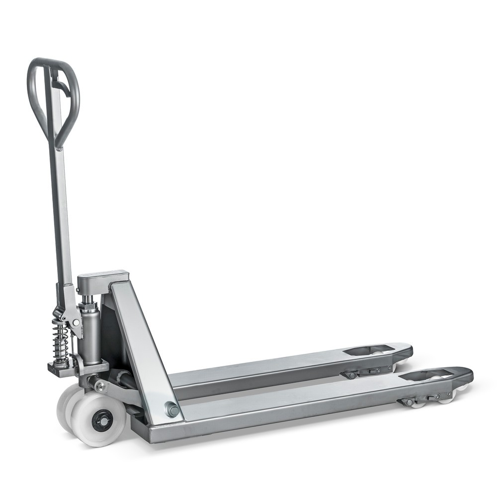 INOX PRO stainless steel pallet truck, fork length 1,130 mm, nylon, tandem rollers