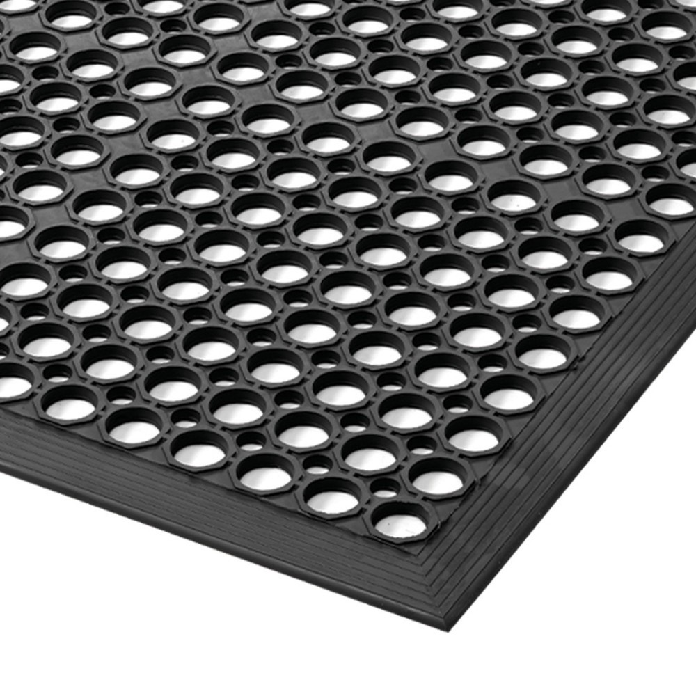 Workstation mat for wet and dry areas, hole drainage